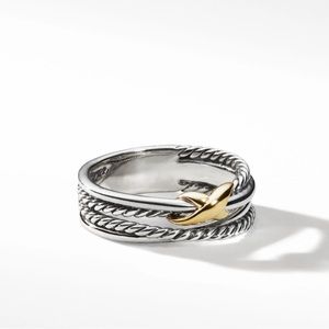 David Yurman X Crossover Band Ring in Sterling Silver with 18K Yellow Gold